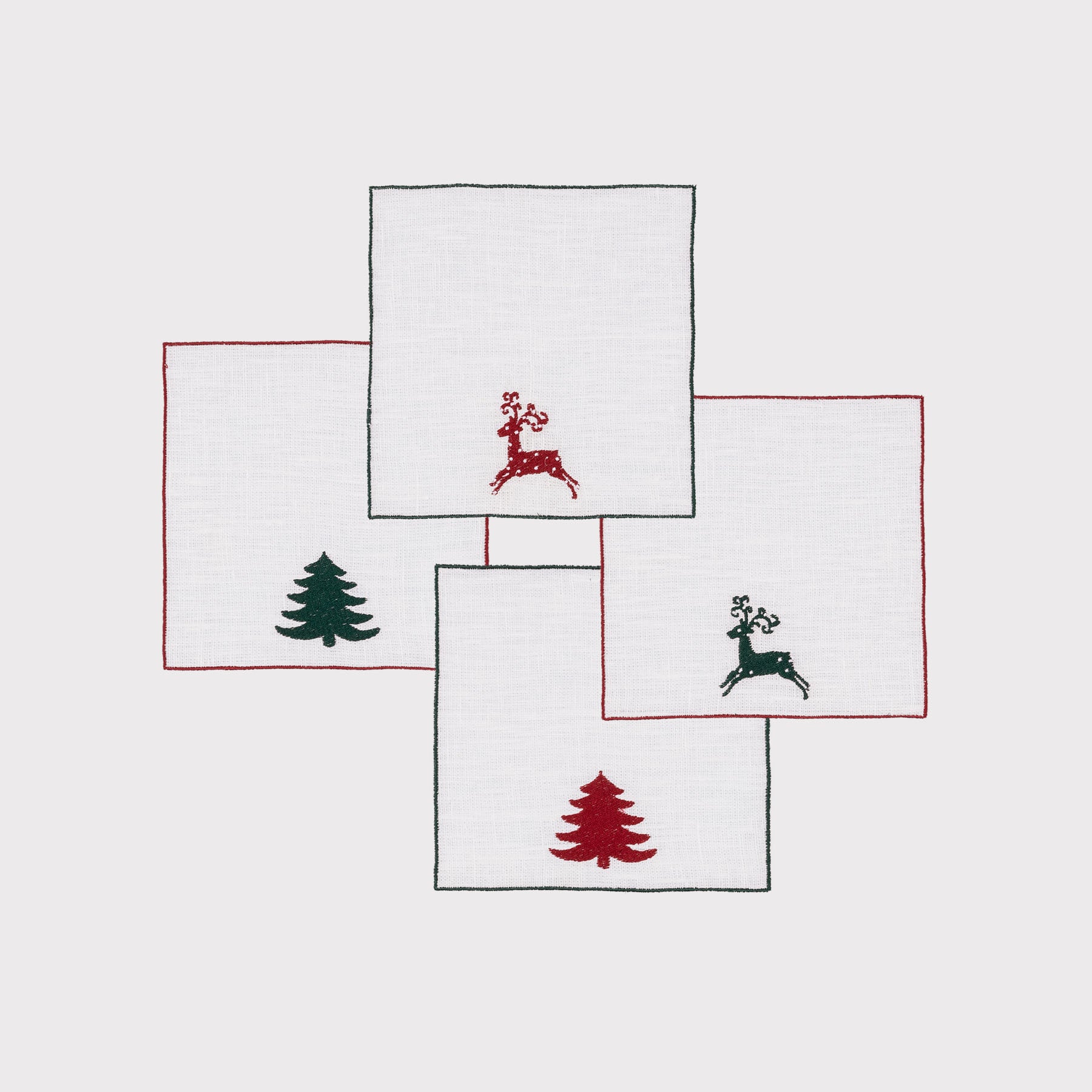 Reindeer and Christmas Tree Quadro Cocktail Napkin (Set of 4)