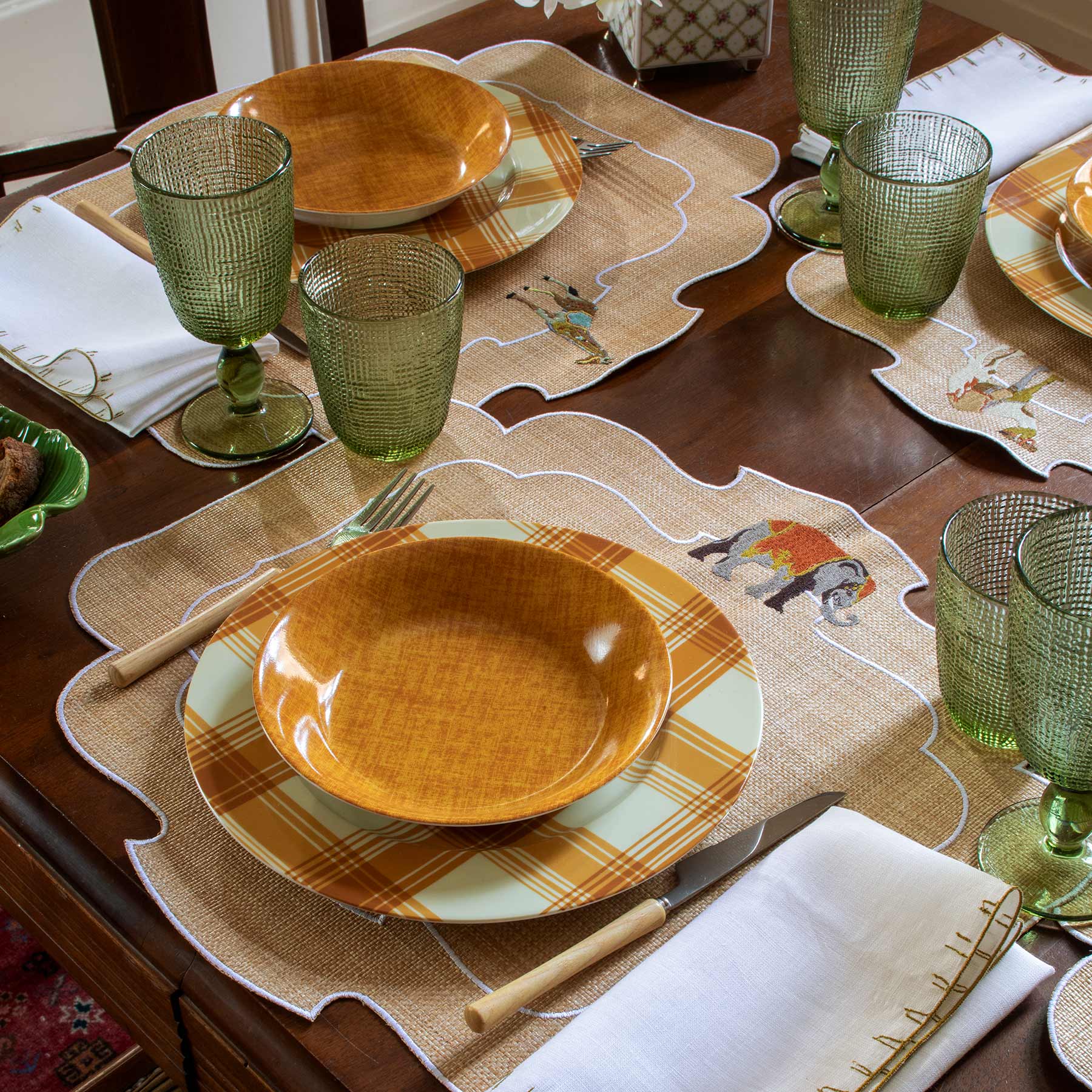 Folk Animals in Raffia Tablescape