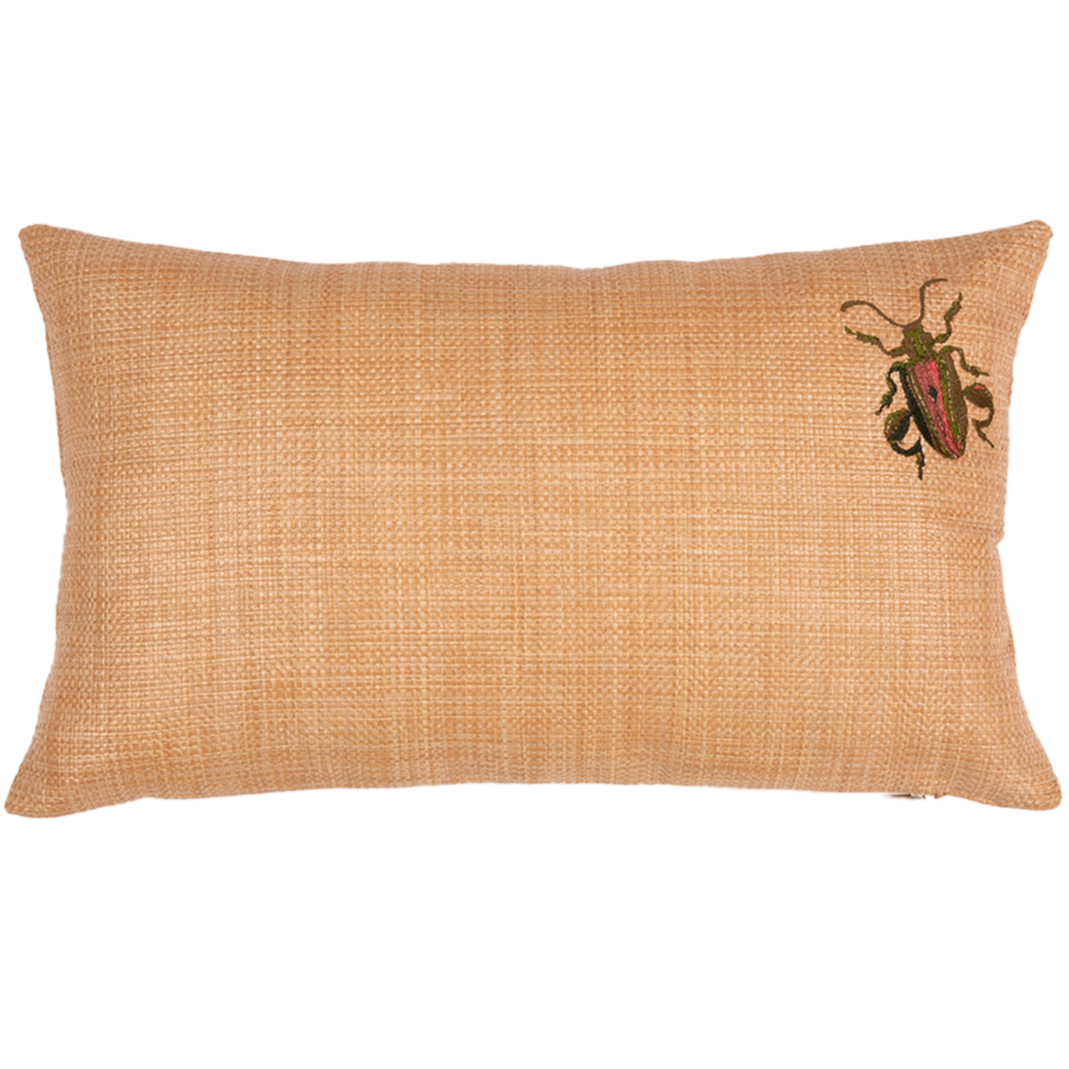 Coussin en raphia avec broderie d'animaux exotiques