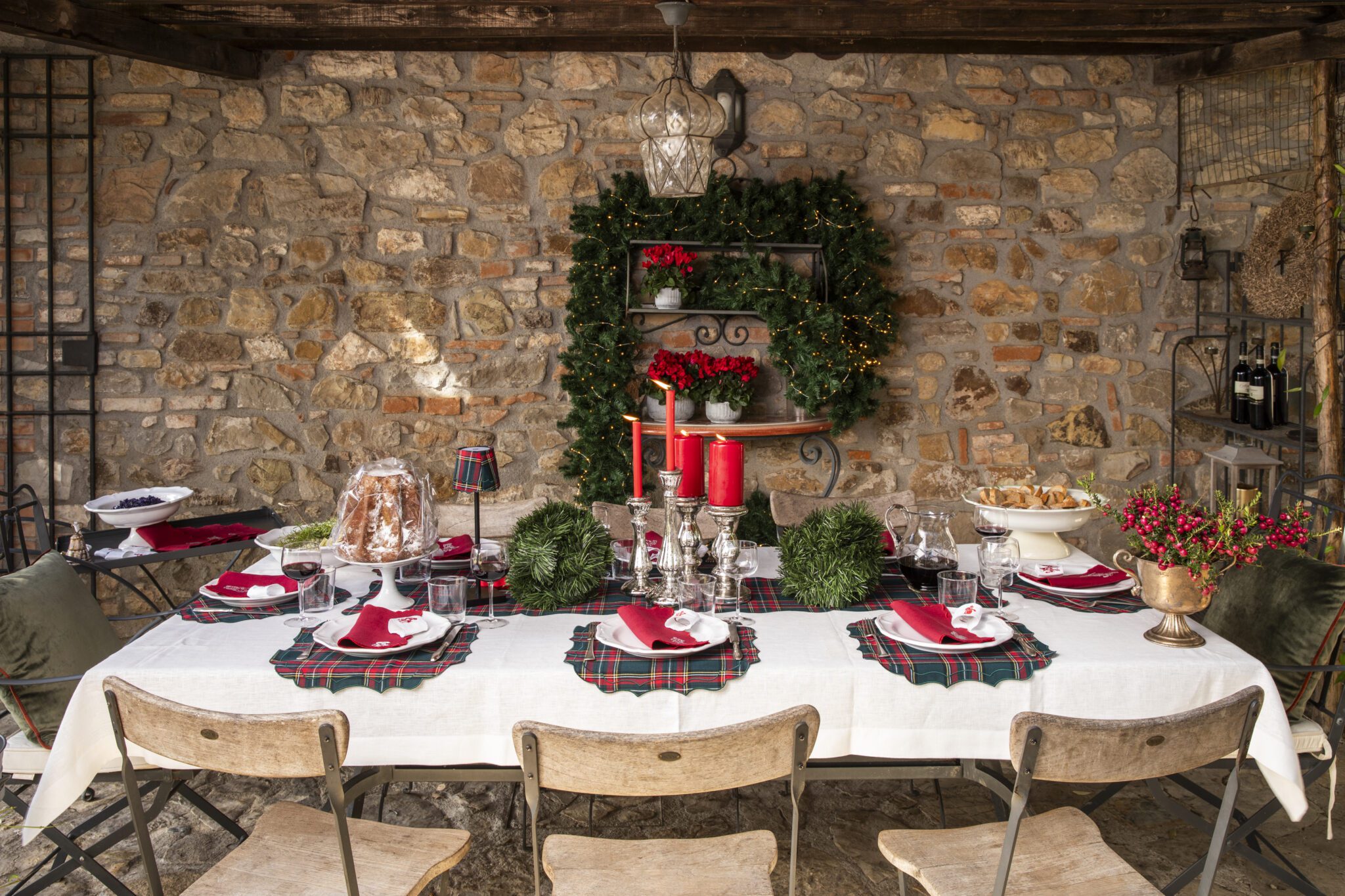 tavola apparecchiata natale esterno tartan