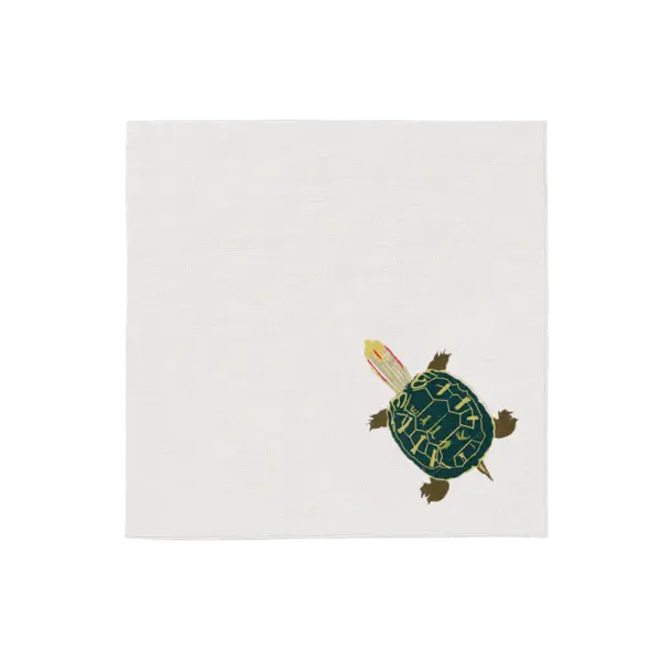 tovagliolo in lino con ricamo camaleonte collezione animali esotici
