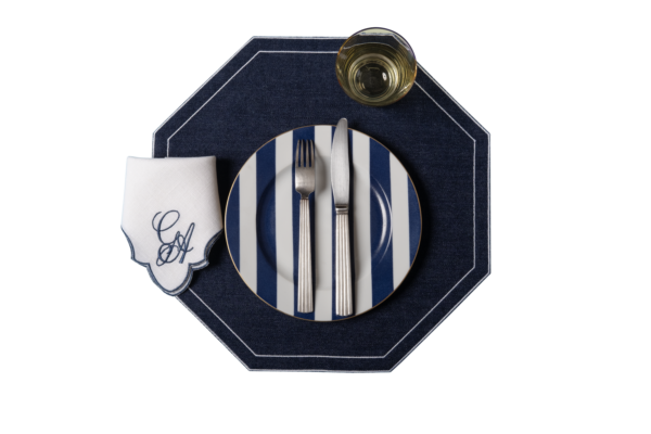 lagallinamatta semi ambientata tovaglietta octagon denim navy tovagliolo angelina bianco navy iniziali amb copia