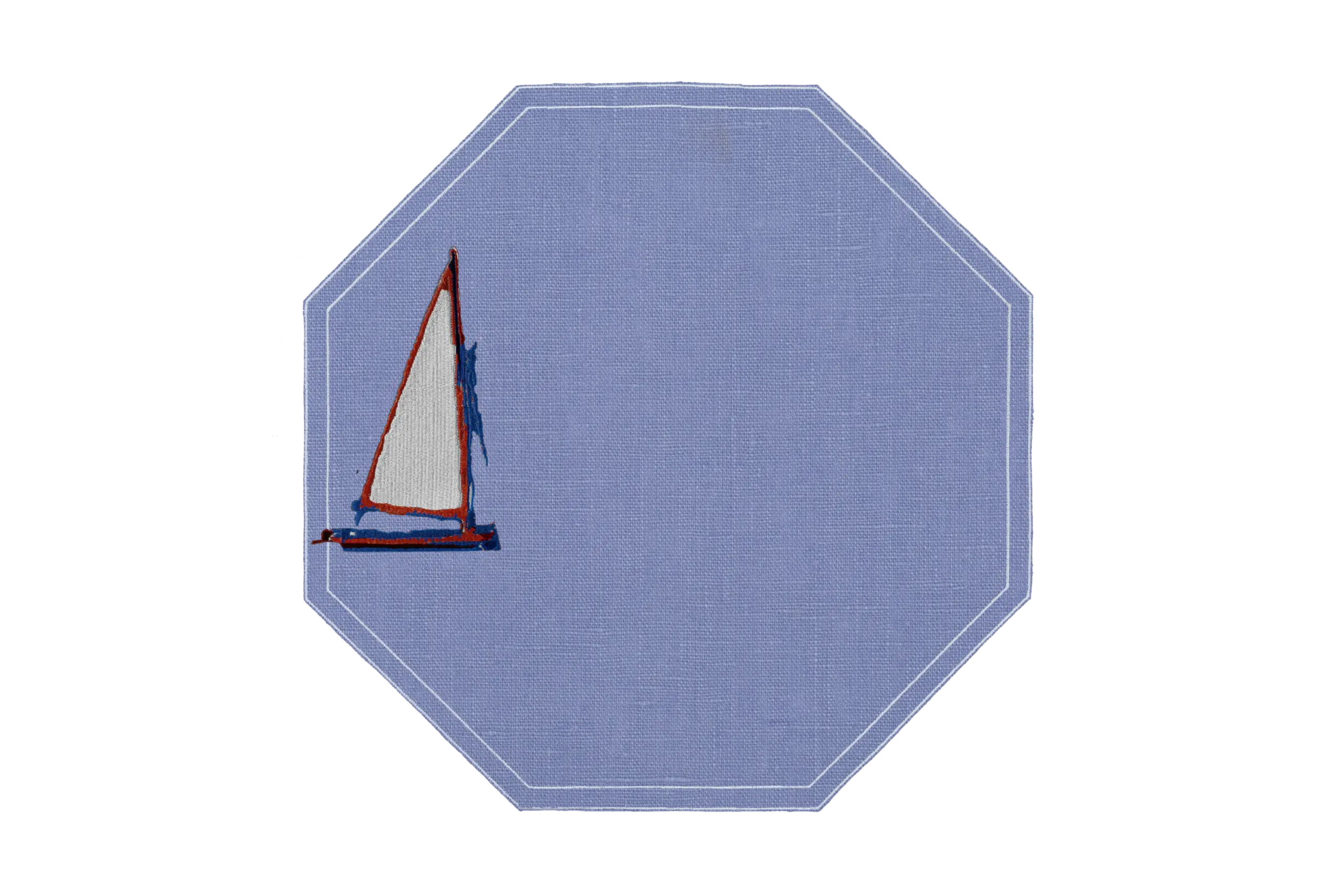 Tovaglietta Octagon in lino gommato Pervinca con Ricamo Vela