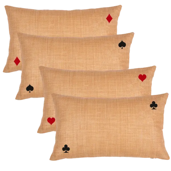 set di 4 cuscini in rafia con semi delle carte da gioco