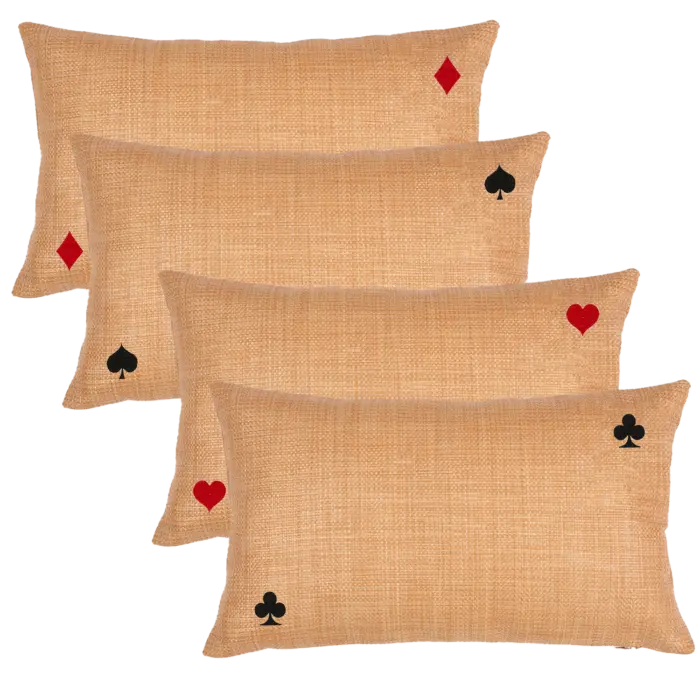 ensemble de 4 coussins en raphia avec couleurs de cartes à jouer