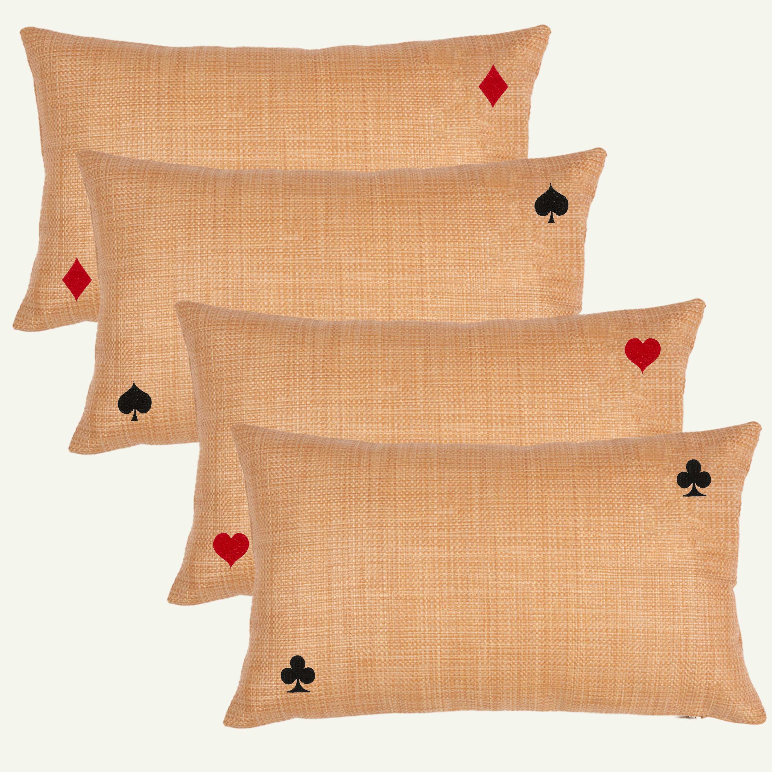 Set di 4 cuscini in Rafia con semi delle carte da gioco